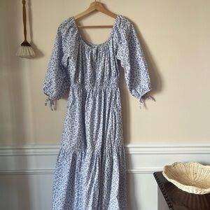 Pink city prints blue floral puff sleeve dress